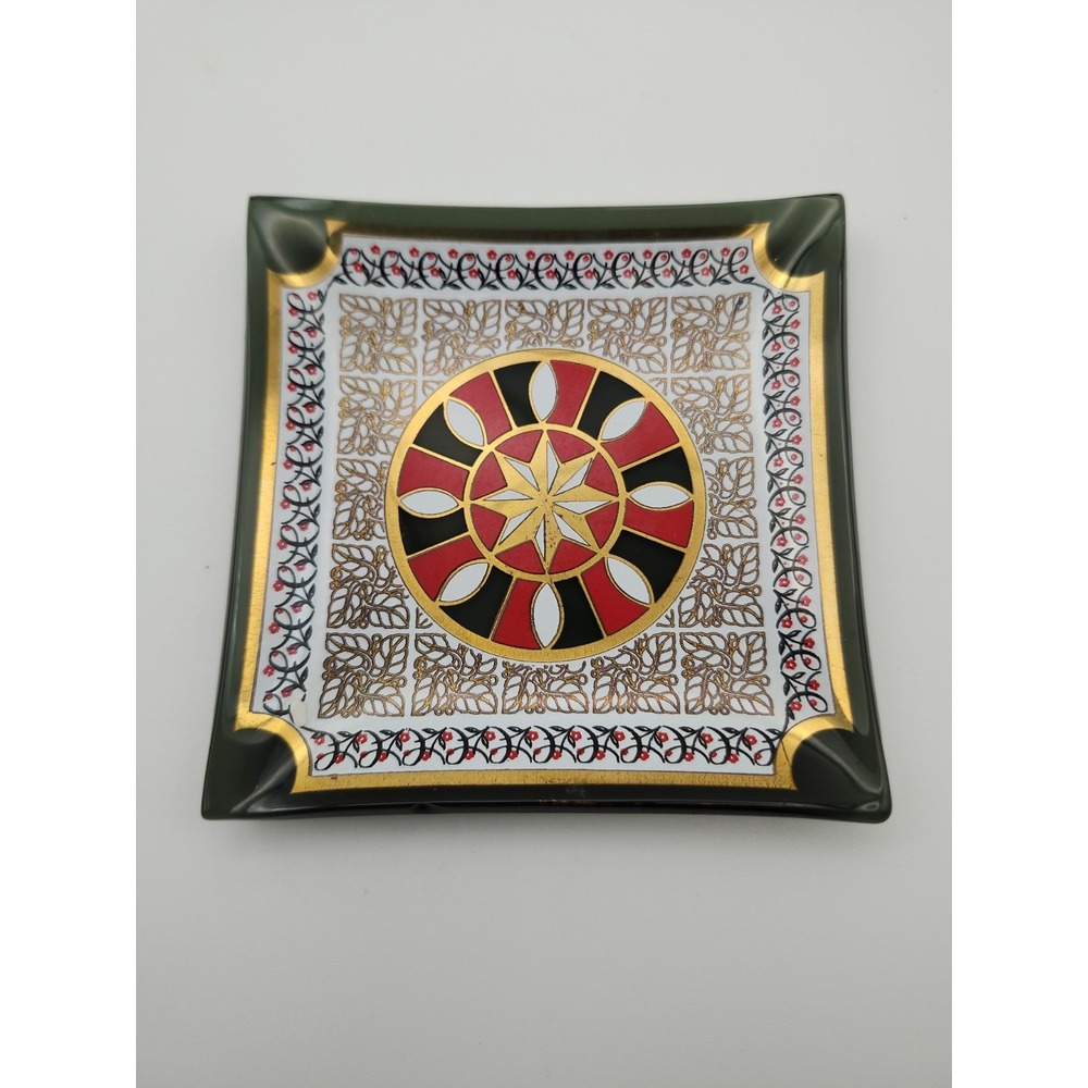 Vintage 1950s Houze Art Intricate Geometric Medallion Glass Trinket Dish 3.5x3.5